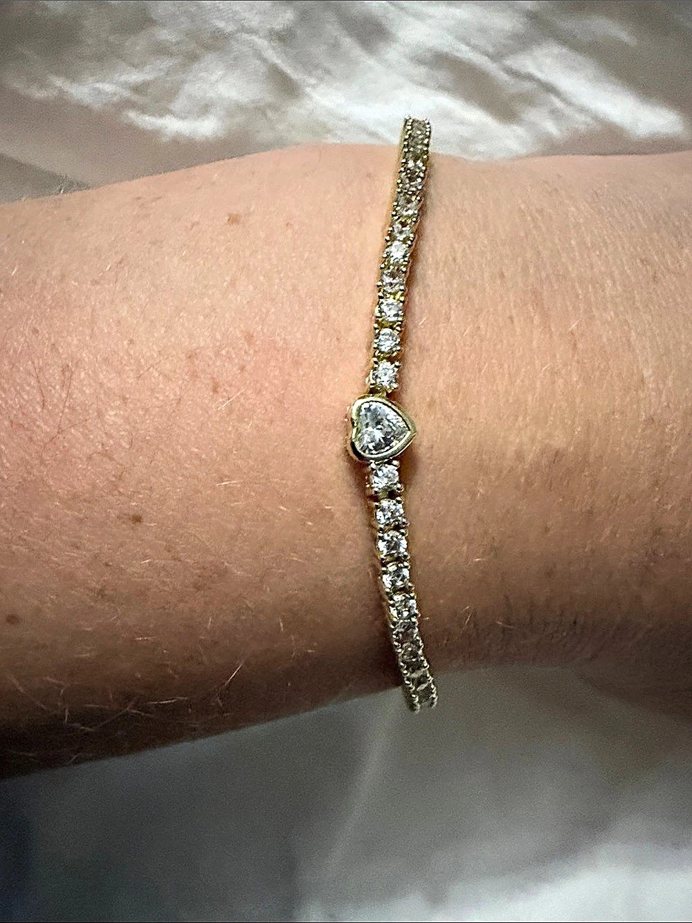 Sparkling Heart Tennis Bracelet Gold-Tone Heart Accent Tennis Bracelet